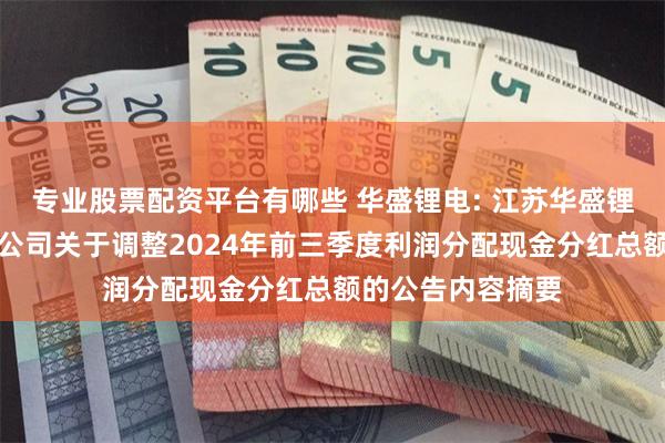 专业股票配资平台有哪些 华盛锂电: 江苏华盛锂电材料股份有限公司关于调整2024年前三季度利润分配现金分红总额的公告内容摘要